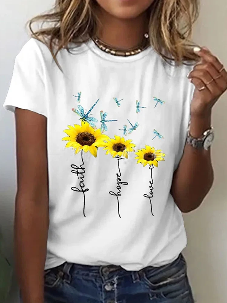 Fashion Ladies T-shirt 2022 New Summer Loose Short Sleeve Pattern Printed Pullover Tops Women Casual O Neck Spring Tee Tshirts graphic tees women Tees