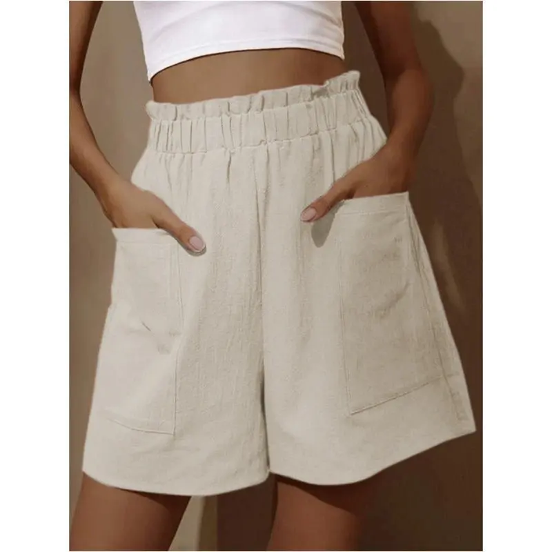 Solid Fold Short Women Casual Loose High Waist Slim Pocket Cotton Linen Shorts Summer Fashion Plus Size Wide Leg Leisure Short winter dresses for women