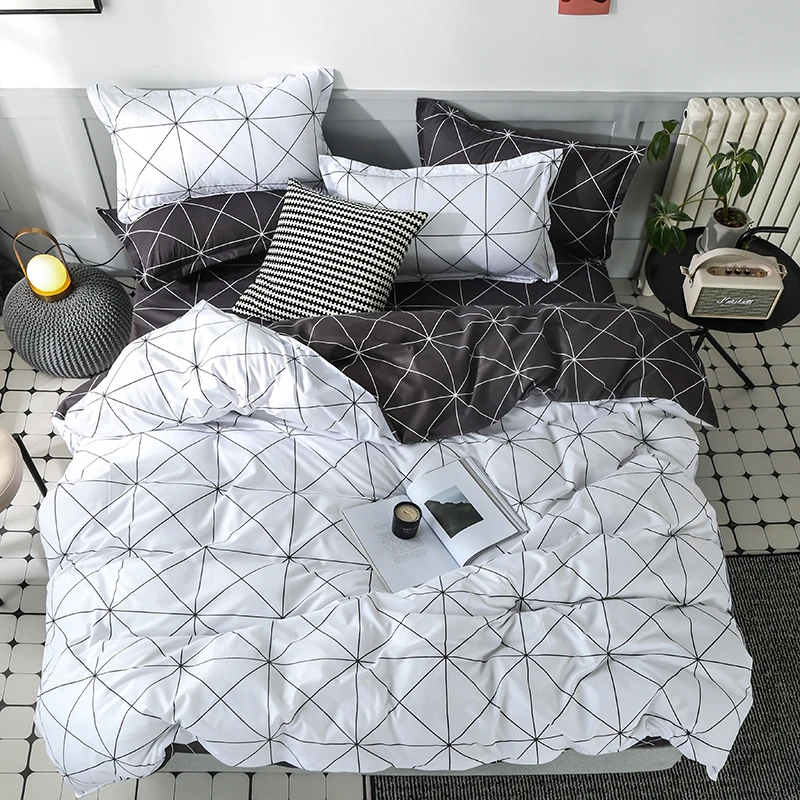 

Geometric Duvet Cover Set Microfiber Reversible Printed Bedding Set 3pcs Stripe Plaid Pattern Comforter Cover Set Twin King Size