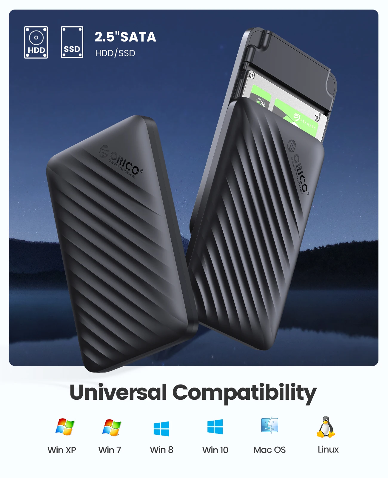 Hard Drive Enclosure ORICO USB3.0 5Gbps 2.5 Inch SATA to Micro B HDD SSD Case Support Auto Sleep for PC Laptop Notebook HDD