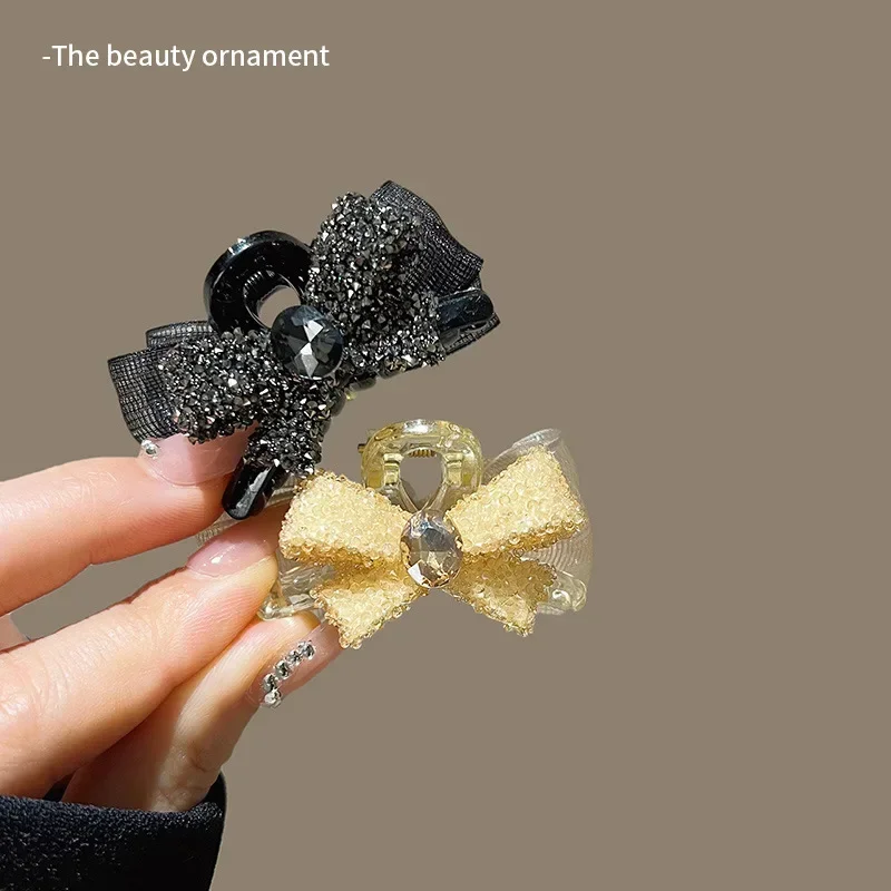 양면 활 소형 그랩 클립, 미니 메쉬 라인스톤 헤어 클립 클램프, 기질 공주 머리 앞머리 사이드 클립, 헤어 액세서리 