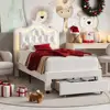 Twin Size LED Upholstered Bed Adjustable Headboard with Storage Drawer Music-Activated Crystal Button Tufted Platform Bed Kids 2