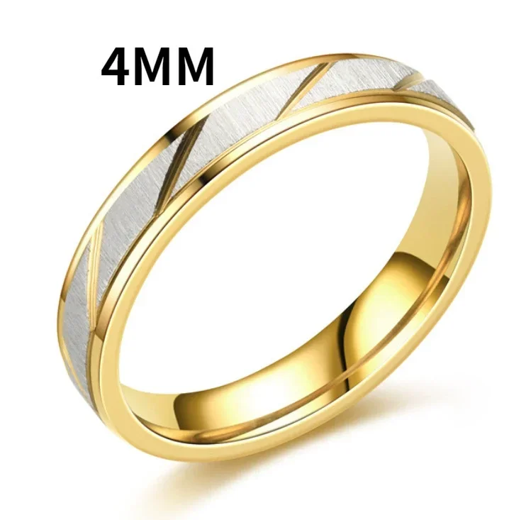 Couples rings Fashion Gold Stripes 6mm 4mm Stainless Steel Contrast Color