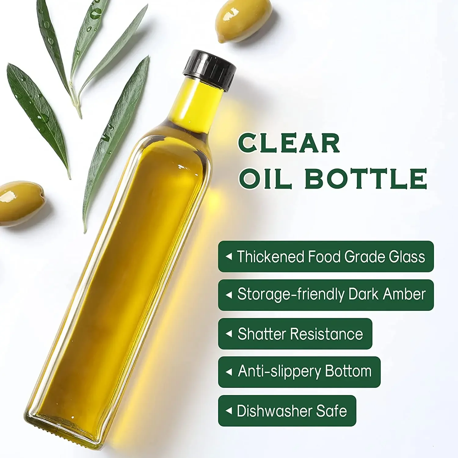 Olive Oil Dispenser Set 500ml Vinegar Cruet Carafe Decanter Measure Glass Cooking Container Oil Dispenser Bottle with Pourer