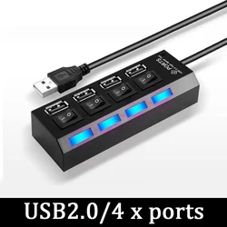 Enhanced Multi-Port USB Hub with Power Adapter - 4/7 Ports, USB 3.0 Splitter, 30cm Cable (Black-2.0-4 ports)
