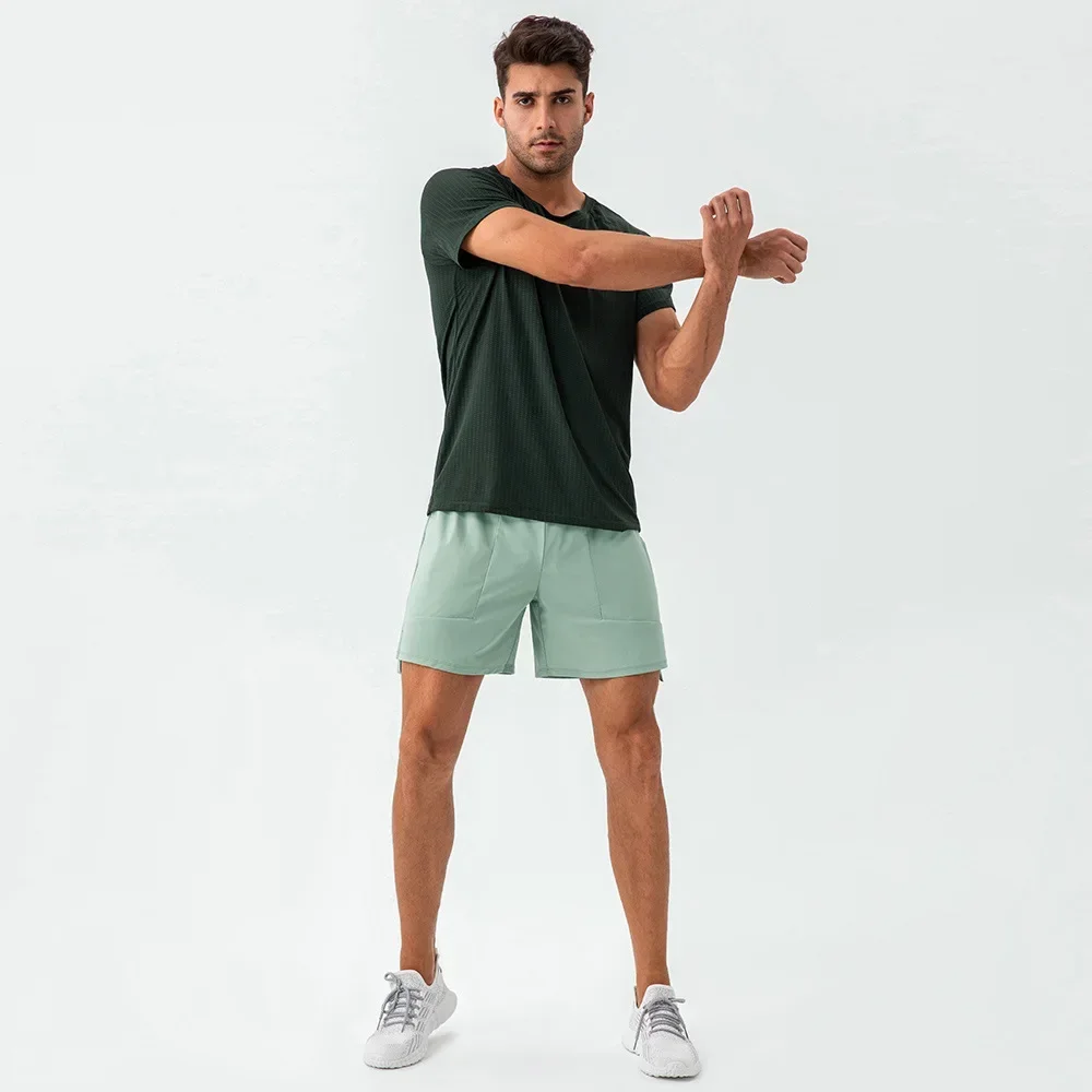 quick dry casual men s two piece sports street fashion quick dry summer men s short sleeve shorts two piece set AL Summer Quick Drying Running Fitness Shorts Men's Loose Sports Shorts Breathable Cool Training Shorts Yoga