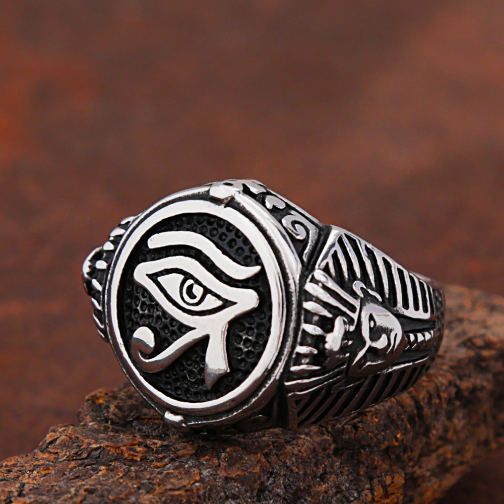 Eye of Horus Signet Ring, Stainless Steel Ancient Egypt Men Ring , Vintage  Egyptian Mythology Gift Eye Of Ra Ring