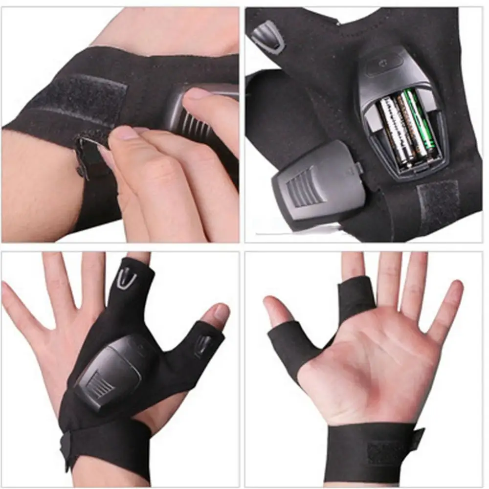 Fishing Gloves Breathable Cotton Led Flashlight For Fishing Camping Hiking Fingerless Gloves Mittens Durable Glove Lamp