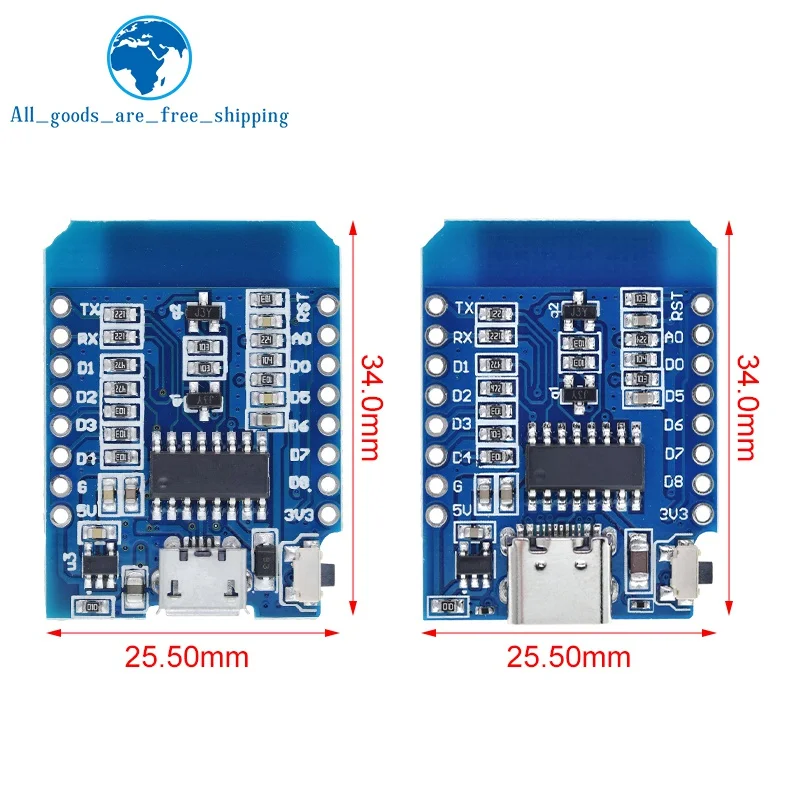 D1 Mali TYPE-C/MICRO ESP8266 ESP-12F CH340G V2 USB D1 Mali WIFI fejlesztési Pást D1 Mali nodemcu lua IOT Pást 3.3V vel csapok