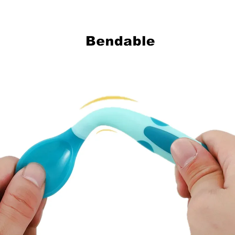 Bendable Baby Temperature Sensing Spoon Fork for Infant Kids Training Feeding Tableware Flexible Handle Toddler Spoons Utensils