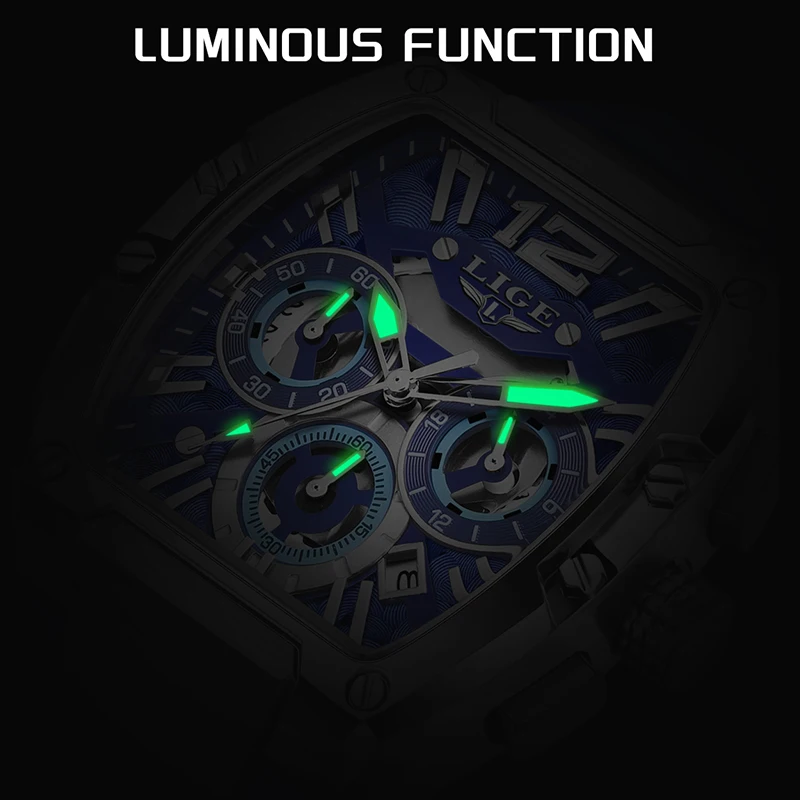LIGE New Fashion Blue Silicone Watch For Men Casual Sports Quartz Man Wristwatch Waterproof Luminous Date Chronograph Clock Male