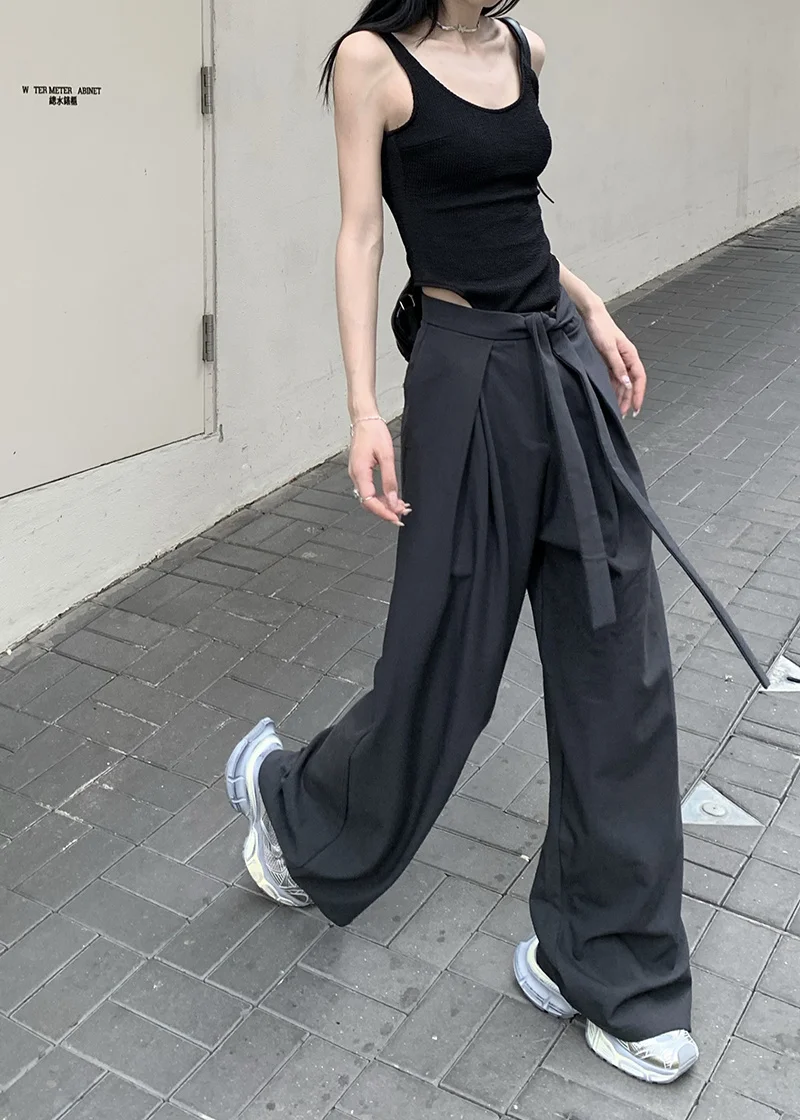 Black High Waisted Suit Pants For Women's Summer Loose Fitting Straight Leg Pants With A Drooping Feeling Wide Leg Pants
