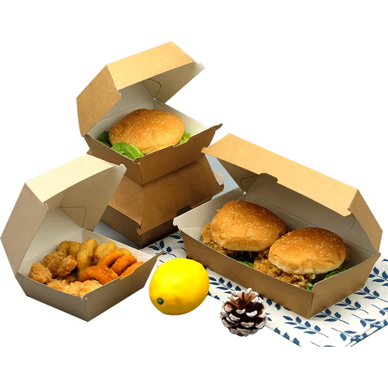 Custom  disposable custom food grade printed different size french fries burger box black custom brown food packaging