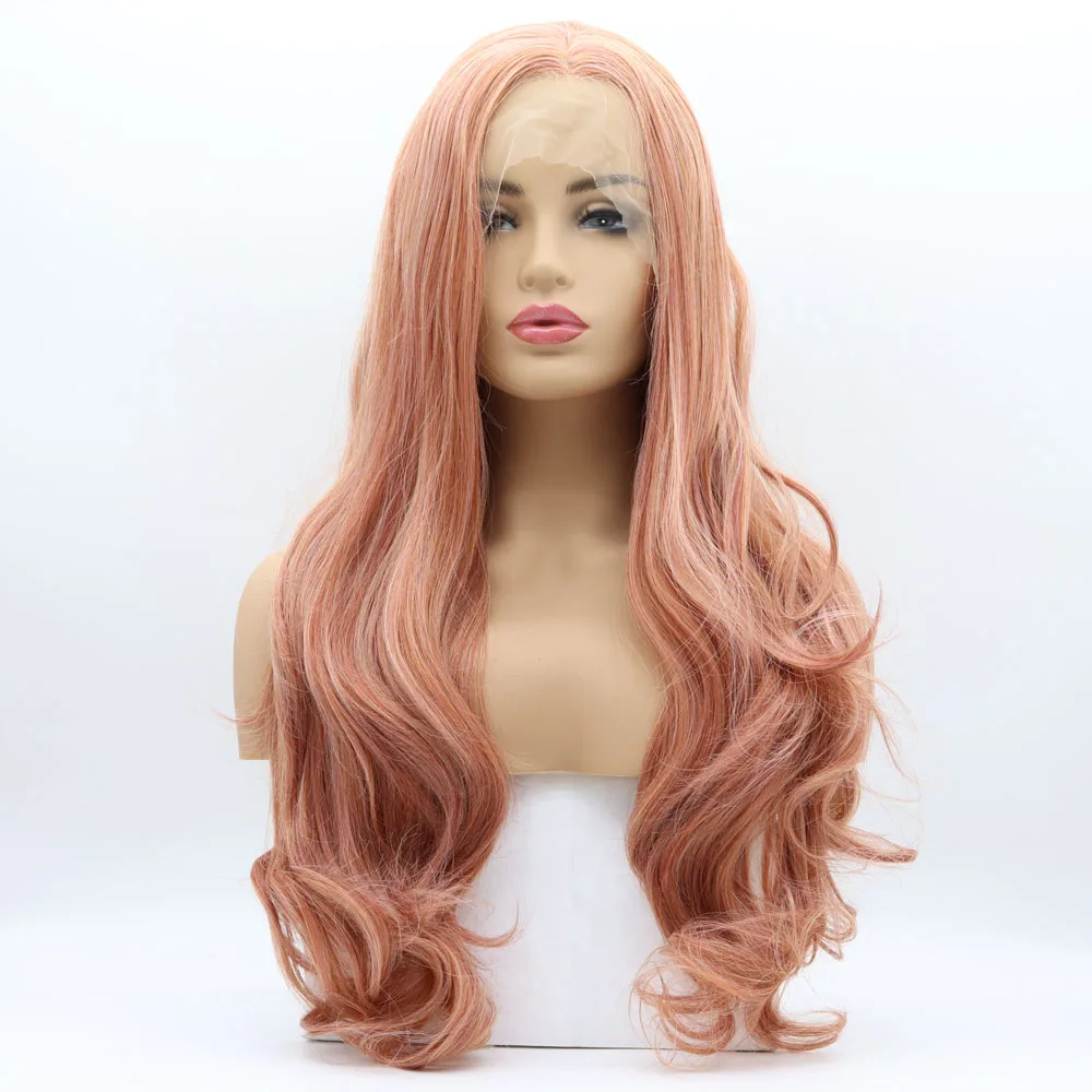 Melody Wig Long Body Wavy Mixed Orange Pink Lace Front Wig Heat Resistant Fiber For Women Drag Queen Cosplay 24inches lace front wig,synthetic hair wigs