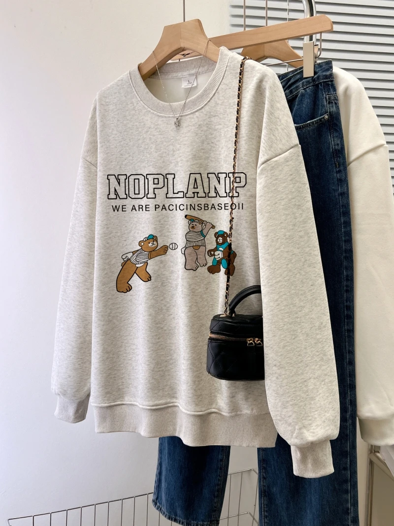 Women's O-Neck Cotton Sweater, Loose Large Plush Top, Thick Winter Pullovers, New Design Letter, Female Clothing, Autumn Fashion
