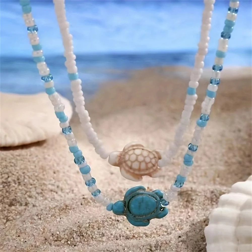 Beach Necklaces For Women POfo Boho Starfish Necklace For Women Beachy Hawaiian Rice Beads Choker Necklace For Women Men Summer Beach Ocean Beaded Jewelry L2020 Shell Necklaces For Women