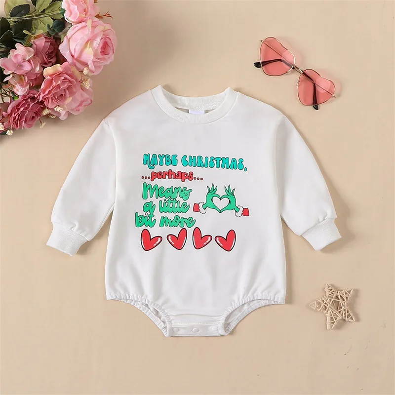 

0-18M Newborn Baby Boy Girl Christmas Outfit Letter Print Long Sleeve Swertshirt Romper Infant Clothes