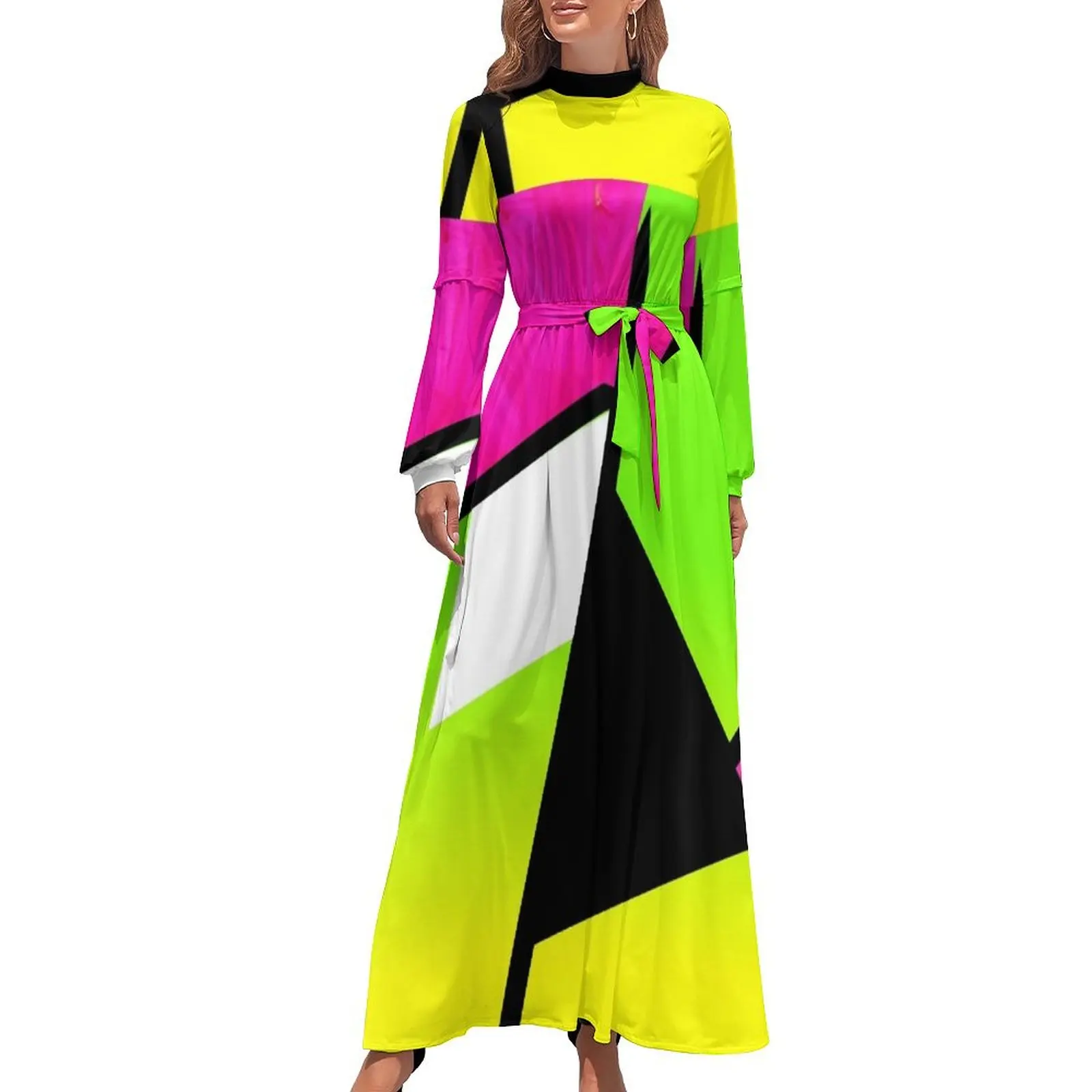 thumbnail image 1 of Vestido largo con bloques de color neón, ropa de verano para mujer 2024, conjuntos elegantes para mujer, 1 of 5