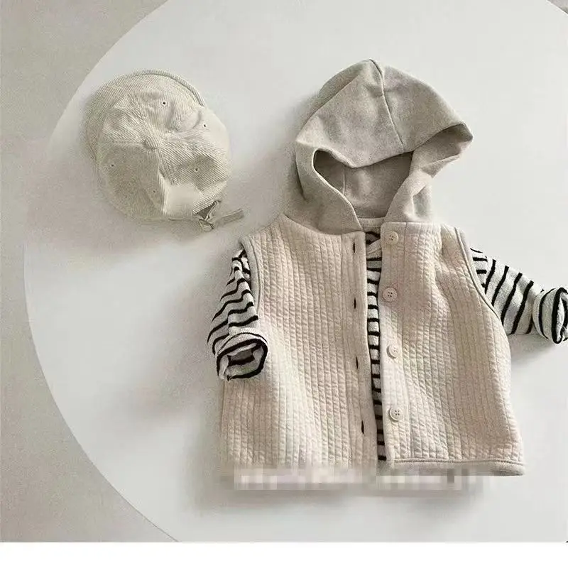 Retro Boys Girls Sleeveless Vest Coats Spring Autumn New Children's Casual Hooded Cotton Vests Korean Styles Outfit Japan Coat