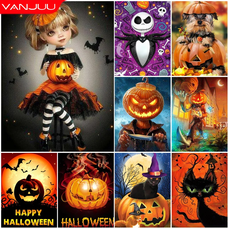 

Halloween 5D diamond painting pumpkin cat witch DIY diamond mosaic diamond cross embroidery rhinestone set home decoration