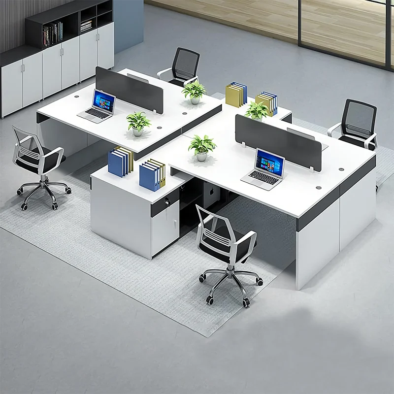 Mesa L Shape White Luxury Office Table Set 4 Person Seater Executive Computer Modular Staff Office Cubicle Workstation Desk
