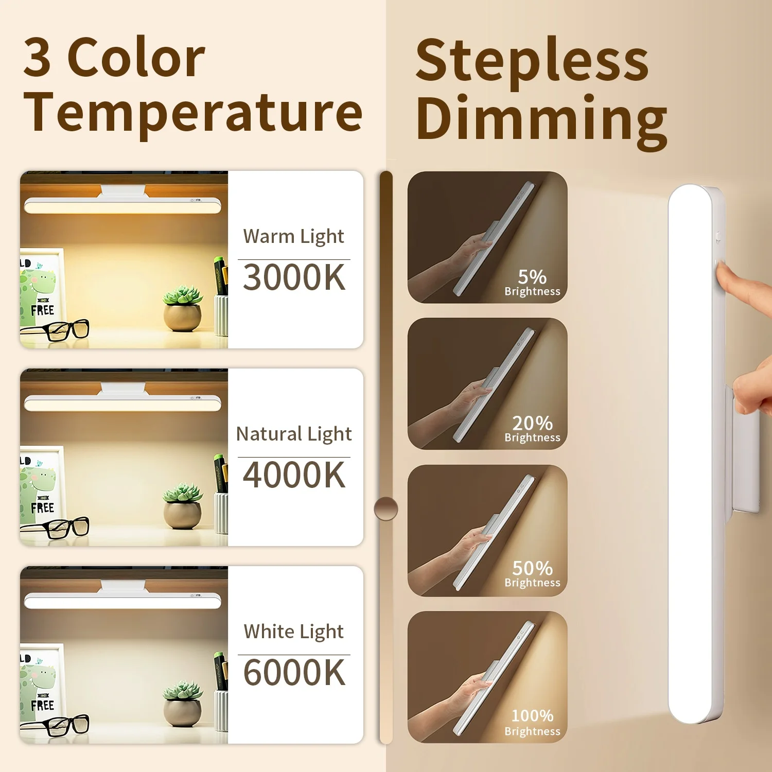 LED Desk Lamp USB Rechargeable Stepless Dimming Table Lamp Hanging Magnetic Bedroom Cabinet Mirror Reading Night Lights led light,desk lamp,night light,led desk lamp