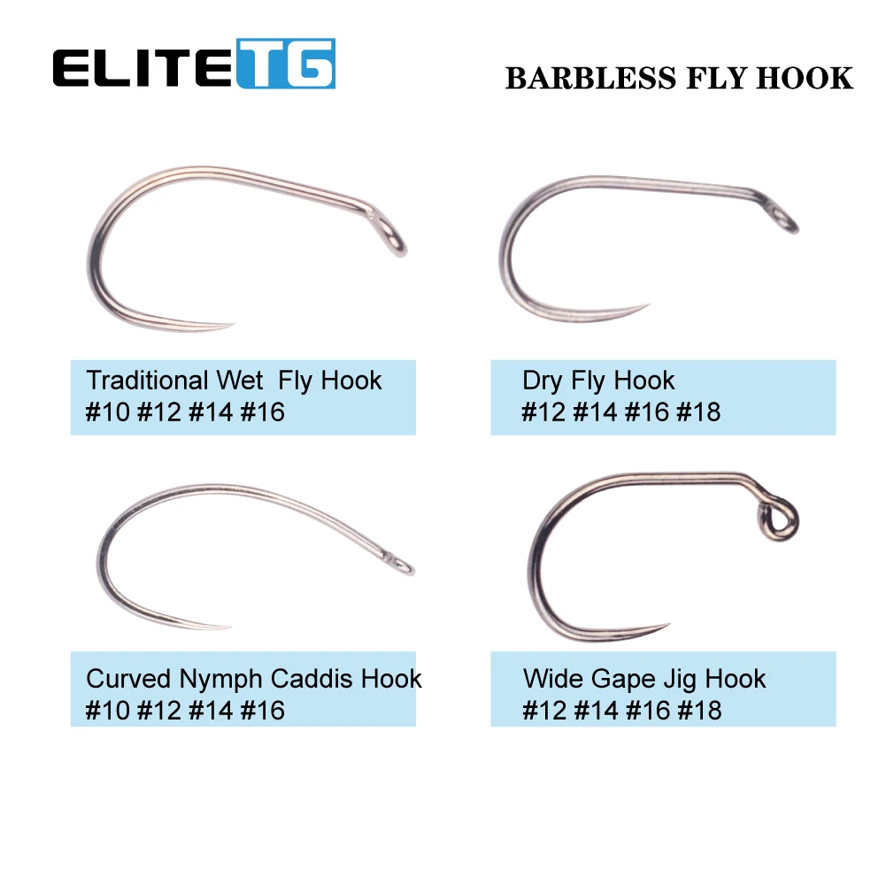EliteTG100PCFlyTyingJigHooksFlyFishingHighCarbonBarbless