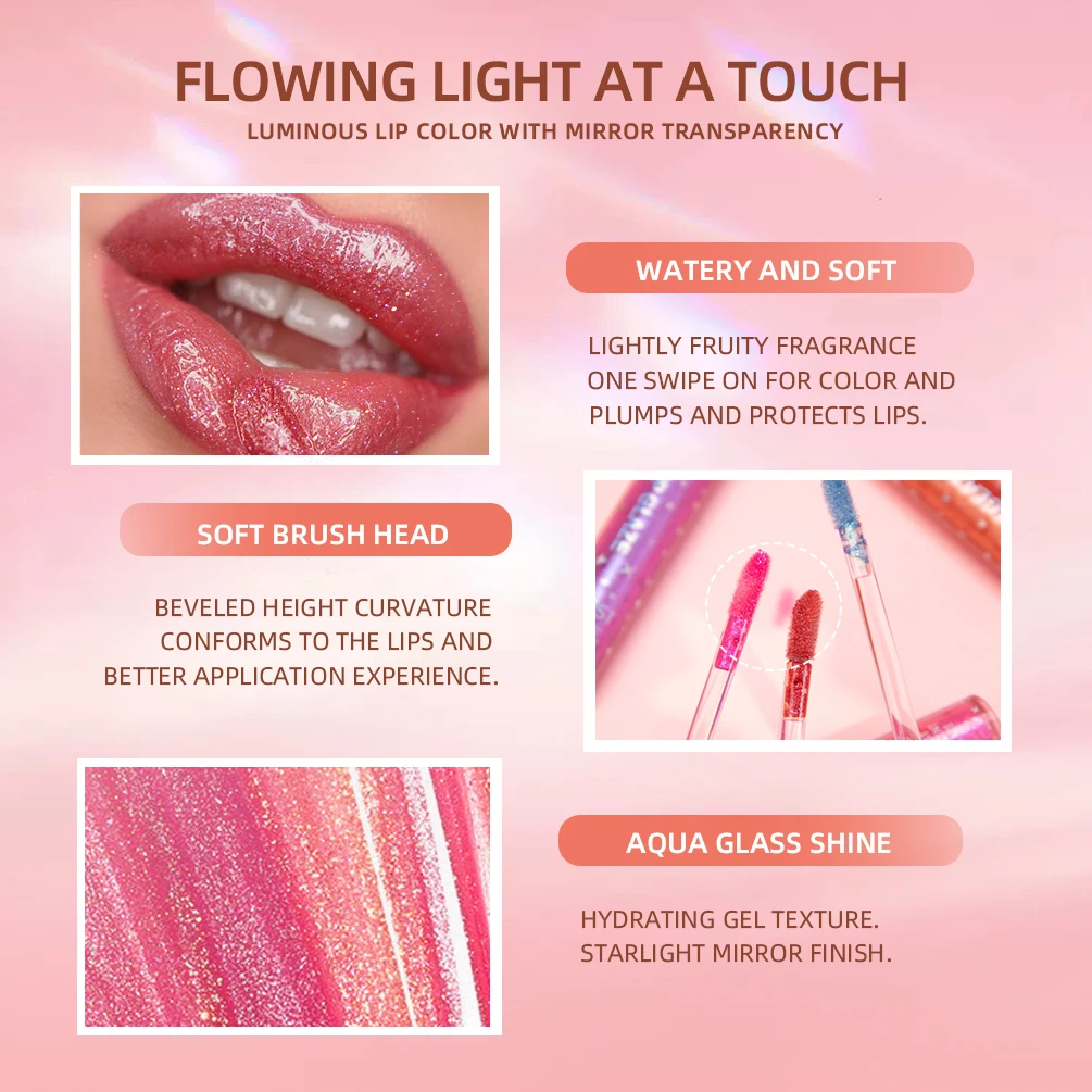 QIBEST 9 Colors Lip Gloss Set Starburst Pearlescent Liquid Lipstick Shiny Moisturizing Lip Glaze Glitter Makeup Kit Long-lasting 3