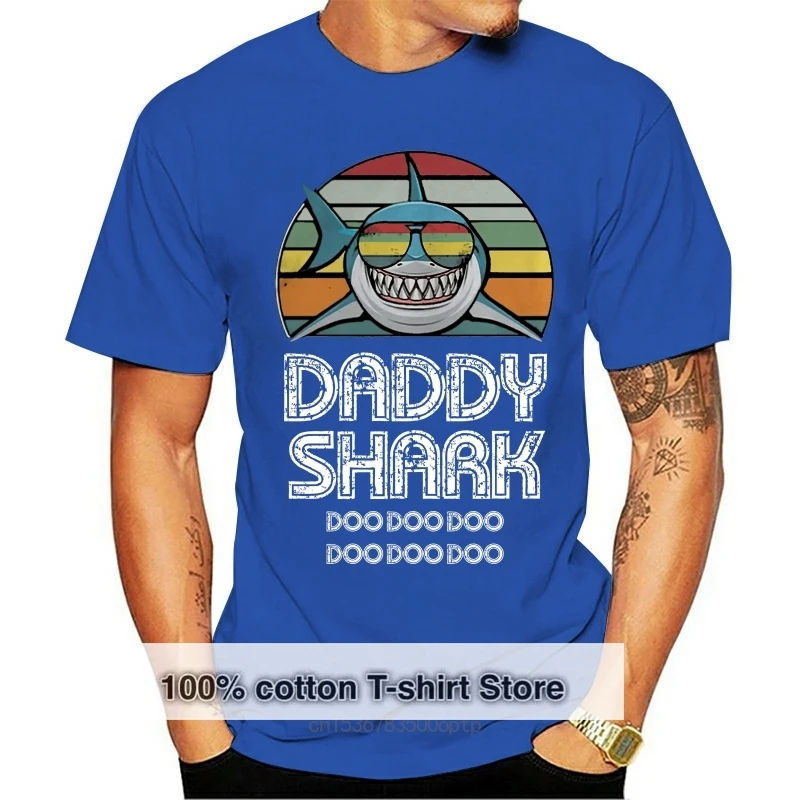 Vintage Effect Daddy Shark Doo Doo Baby Tshirt T Shirt Mens Kids 0283 T-Shirt Di Grandi Dimensioni
