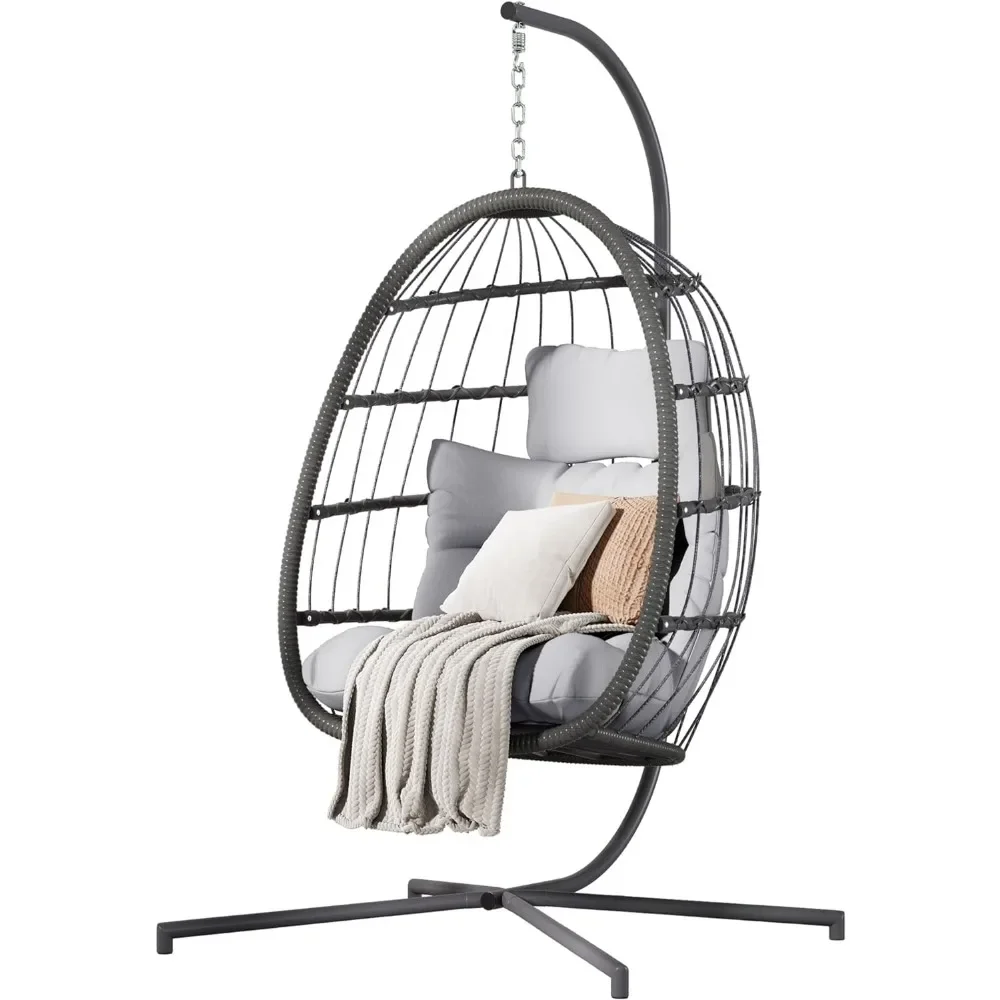 

Hanging Egg Chair with Stand, Patio Wicker Egg Swing Chair with Cushion for Bedroom Garden Indoor Outdoor, Grey Egg Chair