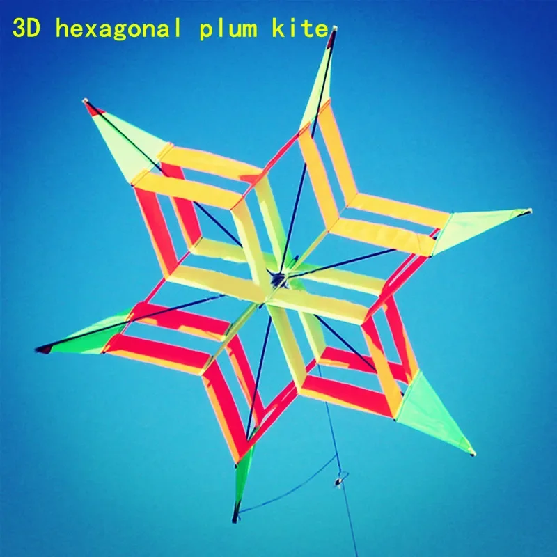 

3D Colorful Hexagon Plum Flower Kite FRP Single Line Flying Kite Outdoor Fun Sport Kids Toy Easy Fly single line kites