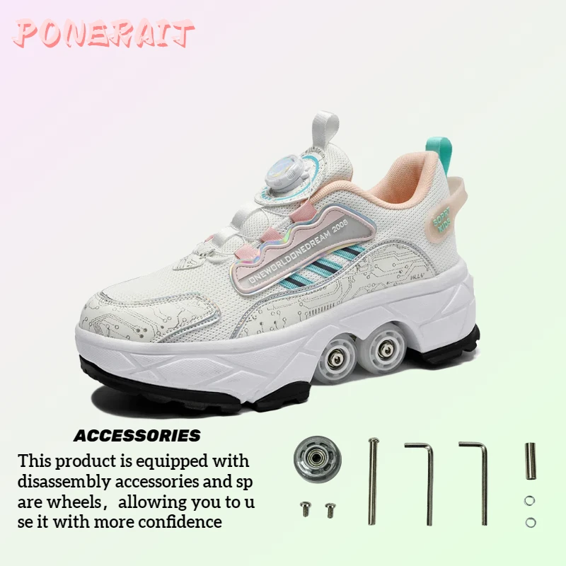 PONERAIT Double Wheels Roller Skate Shoes For Girls And Boys Kids Sneakers Outdoor Casual Sports Roller Shoes