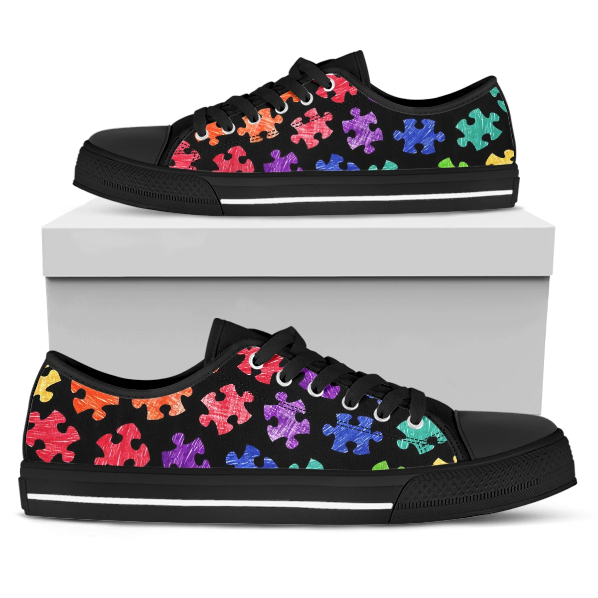 Colorful Autism Awareness Print Leisure Lace Up Sneakers For Men Breathable Male's Light Flats Shoes Canvas Shoes