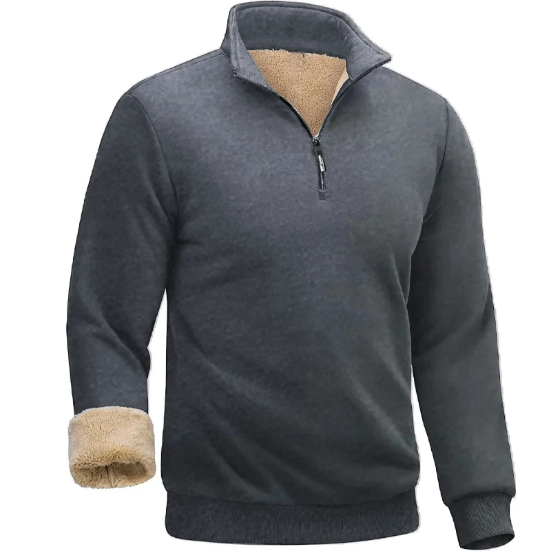 Animal Game Outdoor Men's Fleece Zipper Pullover Sherpa Lined Warm Shirts for Men Zipper Thermal Sweatshirt Windproof Outerwear