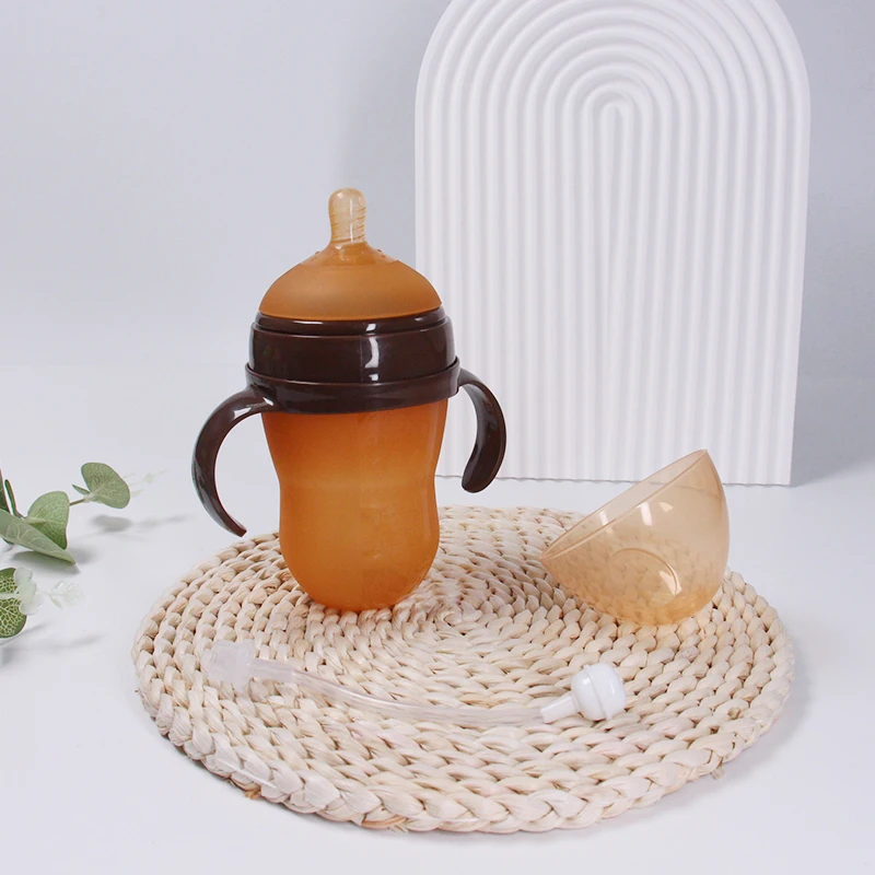 1 Pcs Baby Bottle 150/240ml Nanosilver Wide Mouth Nipple With Handle Food Silicone Emulait Bottle Anti Colica For Baby