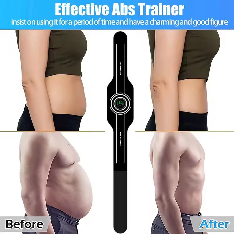 116cm Electric Muscle Stimulation Abdominal Toning Belts Waist Massager EMS Muscle Toner Body Weight Loss Fitness Equiment USB