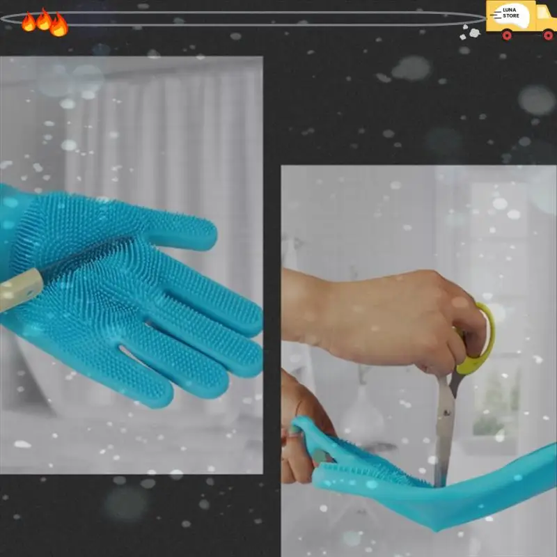 Dishwashing Gloves Pet Bath Massage Hair Removal Gloves Sky Blue & Pink Silica Gel For Washing Dishes,Reusable