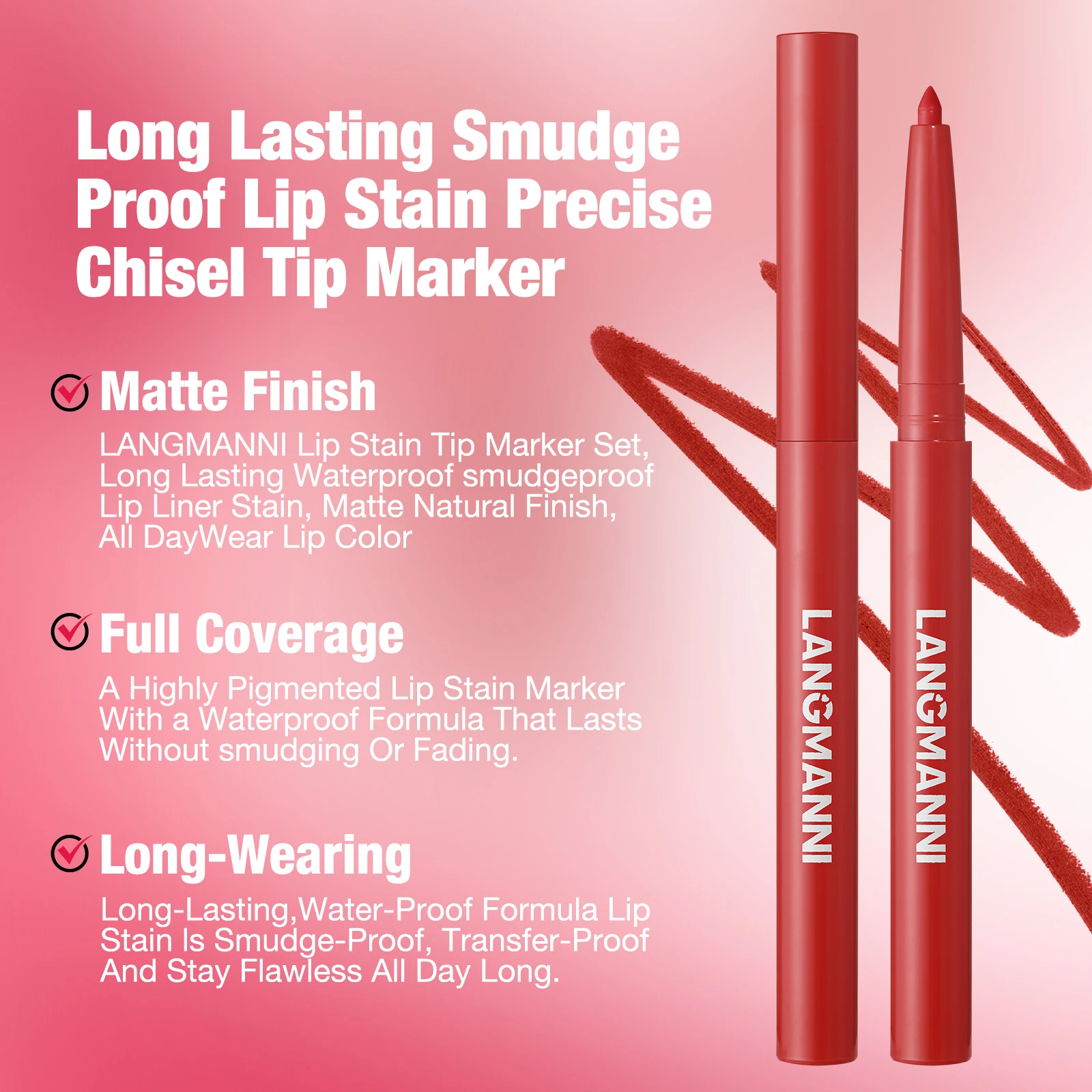 1Pc Auto Lip Liner Pencil, Long Lasting & Non-Fading, Smooth Application, Non-Feathering with Rich Color