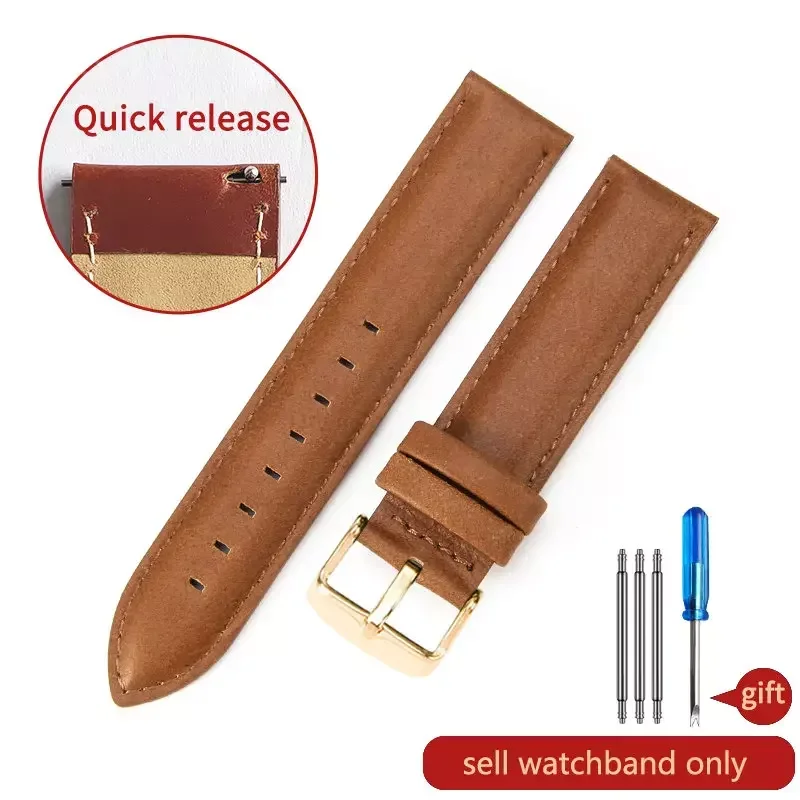 thumbnail image 1 of Correa de reloj DW de piel auténtica para hombre y mujer, de liberación rápida, duradera, de 14, 18, 20 y 22 mm, estilo antiguo y clásico de piel de vaca, 1 of 5