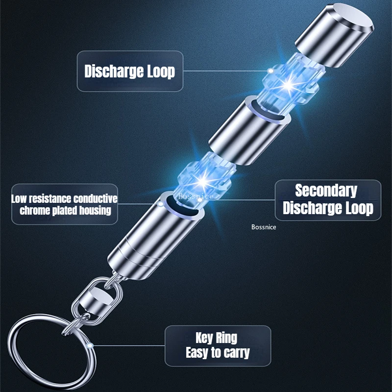 Anti-Static Keychain Car Body Static Eliminator Discharger High-Voltage Portable Key Ring with LED Light Interior Accessories
