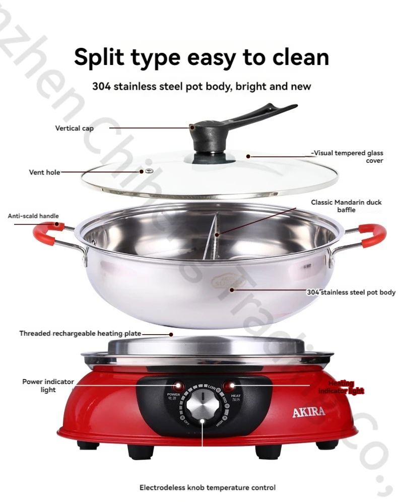 5L Stainless Steel Electric Hot Pot Chinese Hot Pot Twin Divided Hot Pot Cooker 3