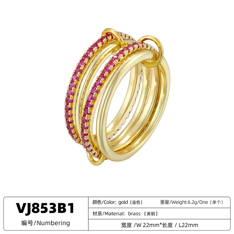 ZHUKOU 6/7/8 Copper Metal CZ Stone Four-Layer Stackable Ring Simple Korean-Style Unisex Couples Jewellery 1 Piece:VJ852-VJ854 5