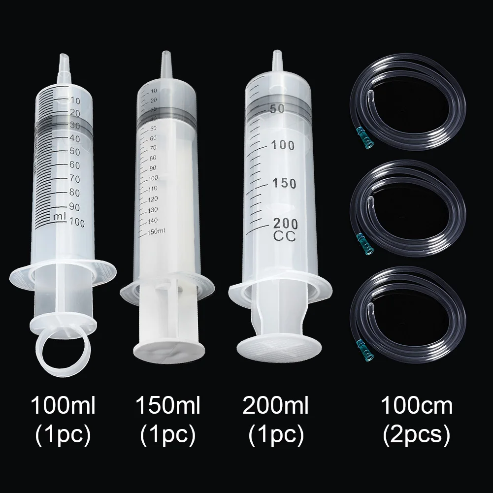 200ML Large Plastic Hydroponics Nutrient Measuring Syringe With Flexible Tubing