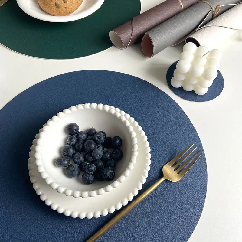 Qbodp Lot De 2 Sets De Table En Similicuir Pour Table Ronde, 2 Couleurs