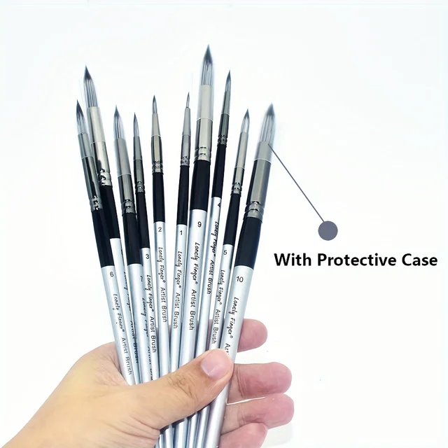 Set di pennelli rotondi professionali da 10 pezzi con manici in legno - Setole in nylon resistenti per acrilico, acquerello, guazzo 3