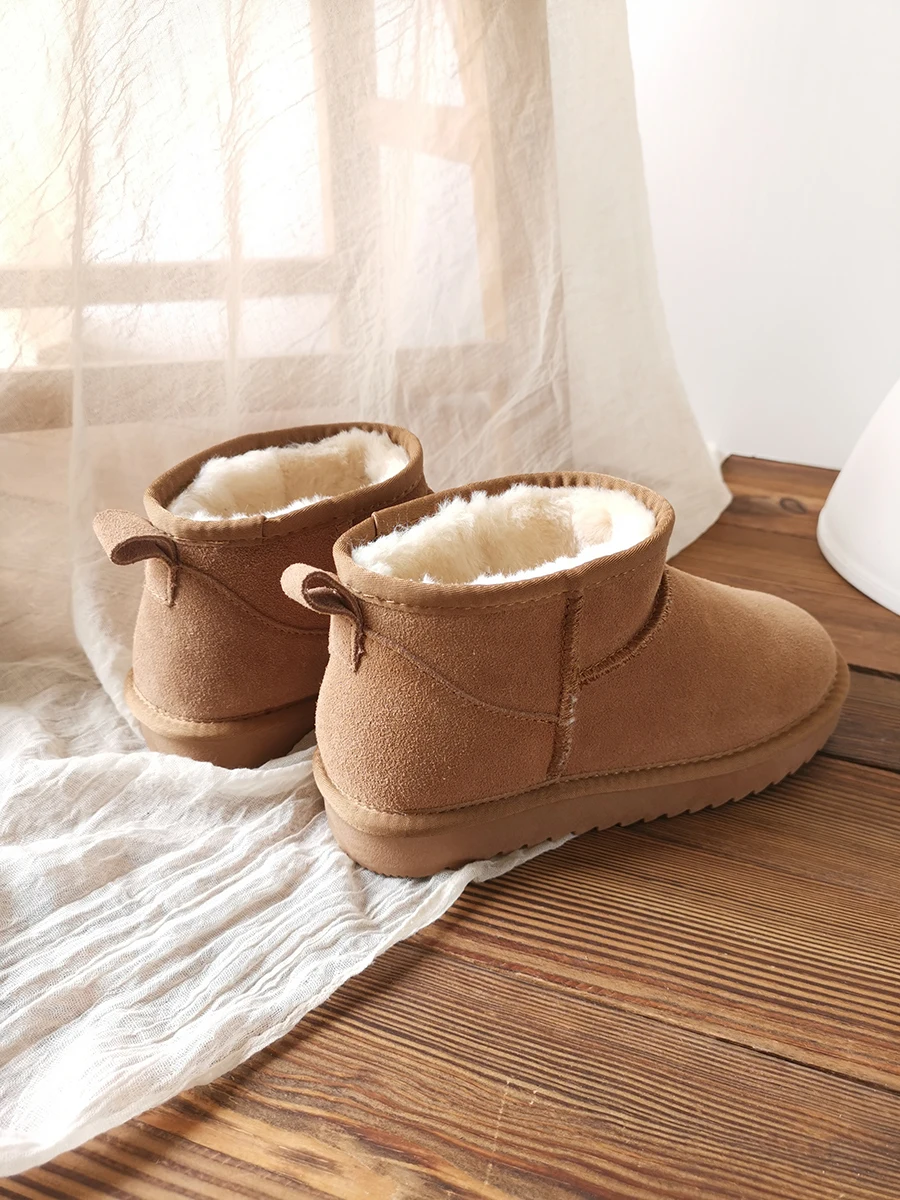 Women's genuine leather snow boots Winter warm cotton shoes Thickened anti slipShoes to prevent cold weather Low short tube Popu