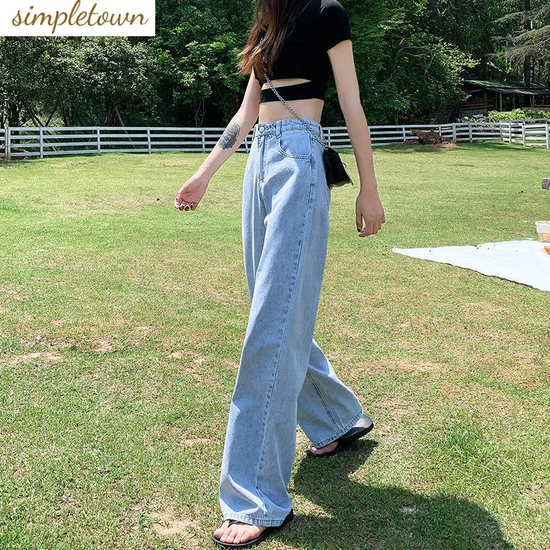 2023 Spring/Summer Korean Straight Tube Loose Fit Jeans High Waist Wide Leg Fashion Retro Pant Trend