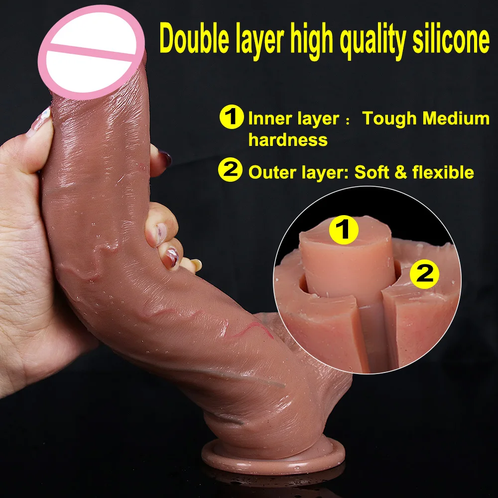 Female Sex Toys Soft Sexy Realistic Dildo Double Layer Silicone Suction Cup Anal Stimulator