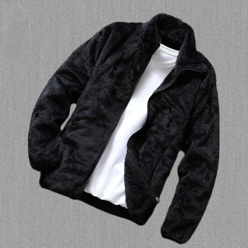 

Men's Stand-up Collar Solid Color Jacket Autumn and Winter Polar Fleece Top Youth Double-sided Coat Cardigan