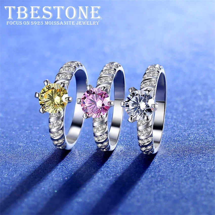 

Tbestone Real Moissanite Sparkling Full Diamond 1CT Ring Women Anniversary Elegant Luxury Premium Girls Party Jewelry